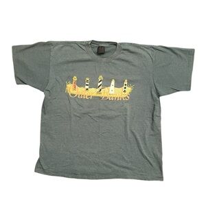 Vintage 1980s Green Stripped Single Stitch Outer Banks T Shirt XL